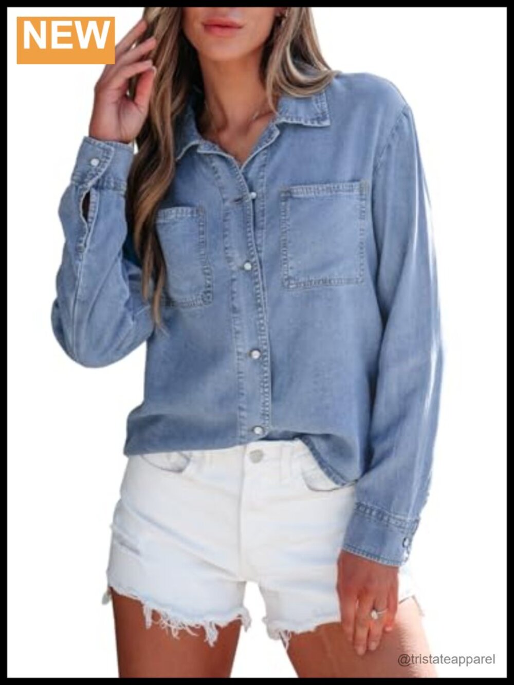 Women's Denim Shirt Button Down Chambray Long Sleeve Spring Top